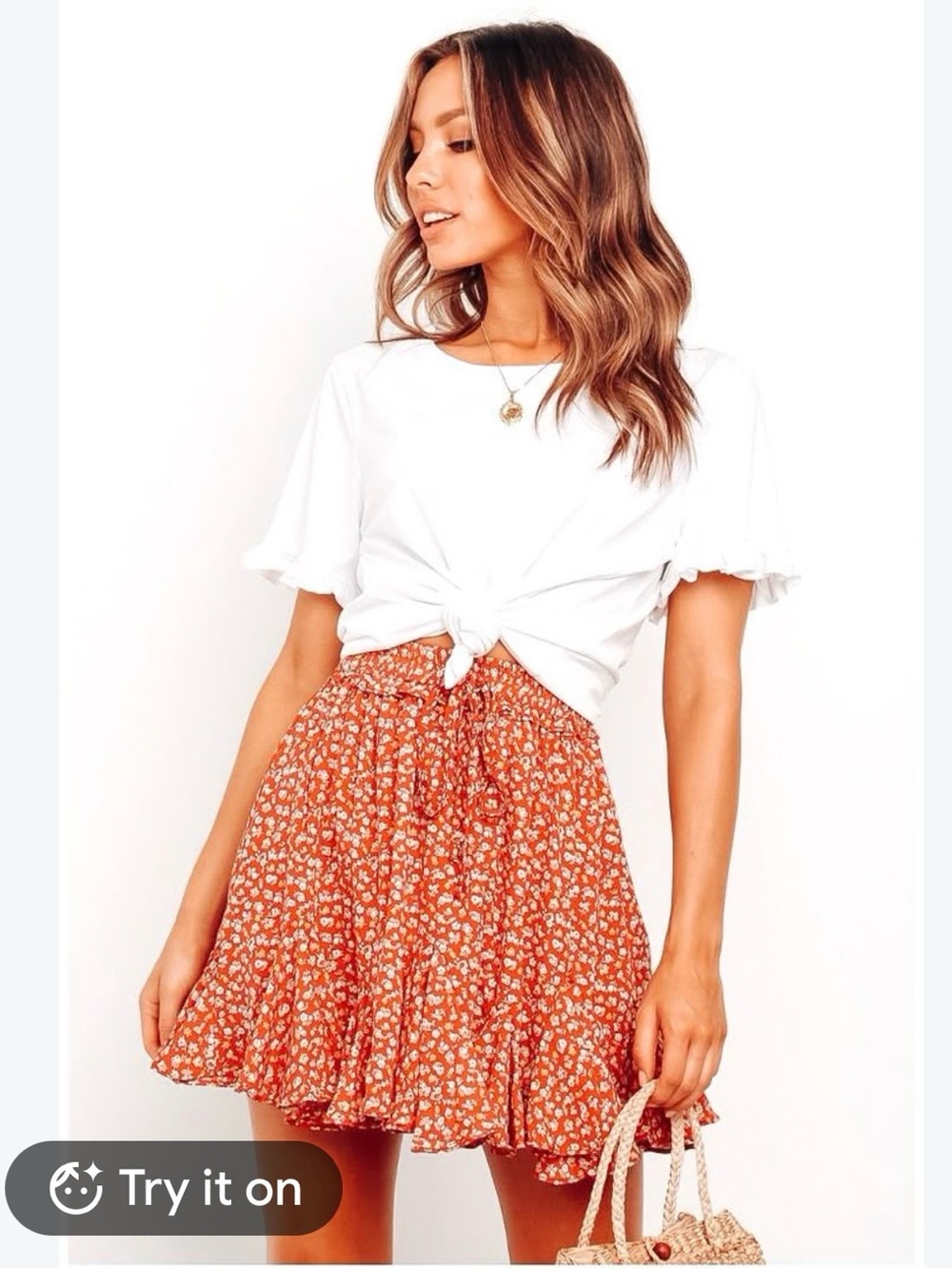 URBAN Romantics Rust Floral Tie-Waist Skorts